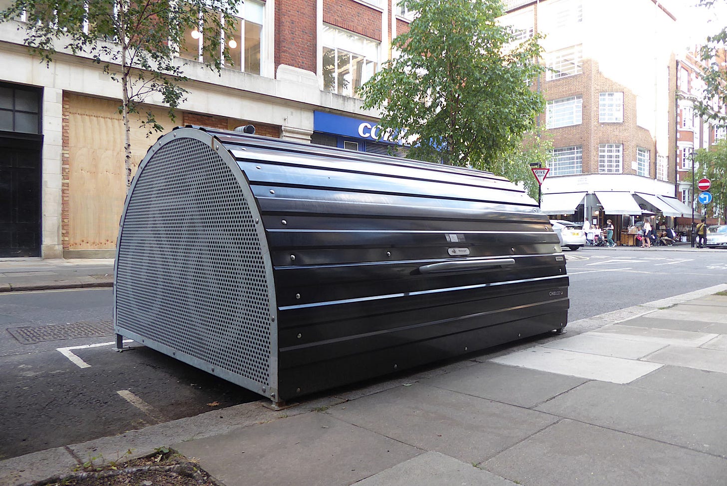 A Cyclehoop secure cycle parking hanger in street.
