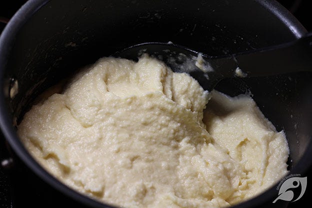 Pureed parsnips in a pan Pureed parsnips in a pan