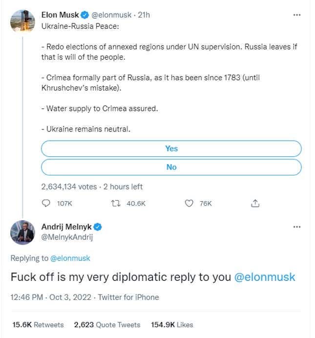 Volodymyr Zelensky Blasts Elon Musk's Idiotic Twitter Poll