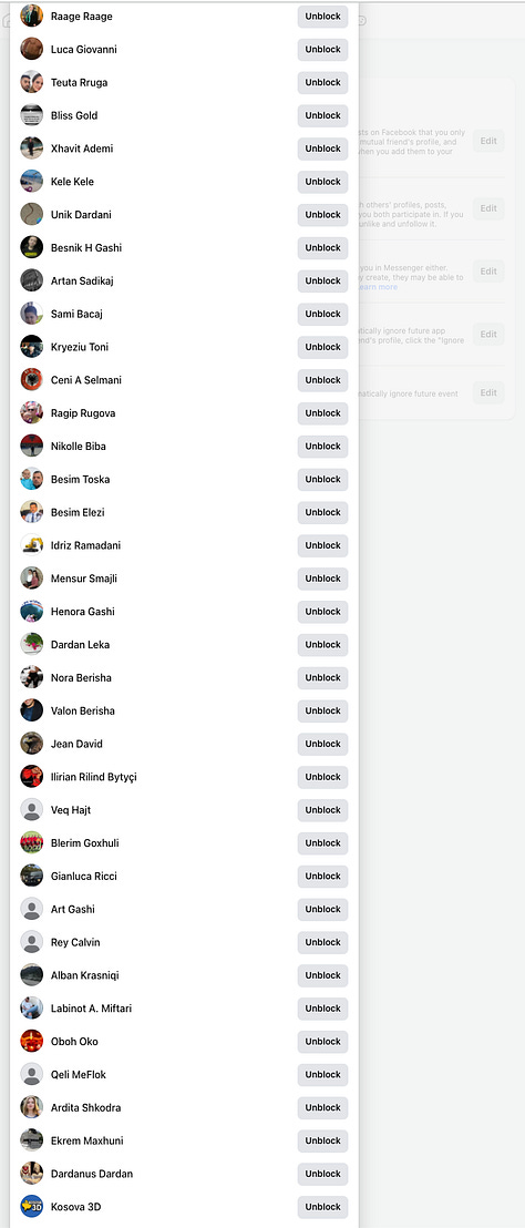 9 out of 17 Screenshots of the Facebook Block List