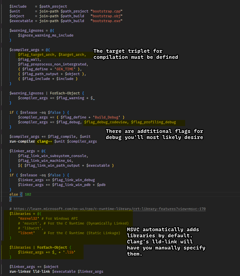 C/C++ Toolchain usage on Windows from scratch with just PowerShell