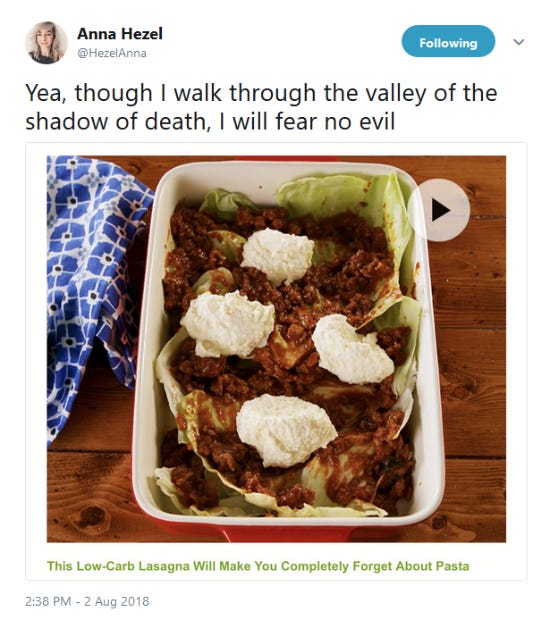 Screenshot of a funny lasagna tweet Screenshot of a funny lasagna tweet