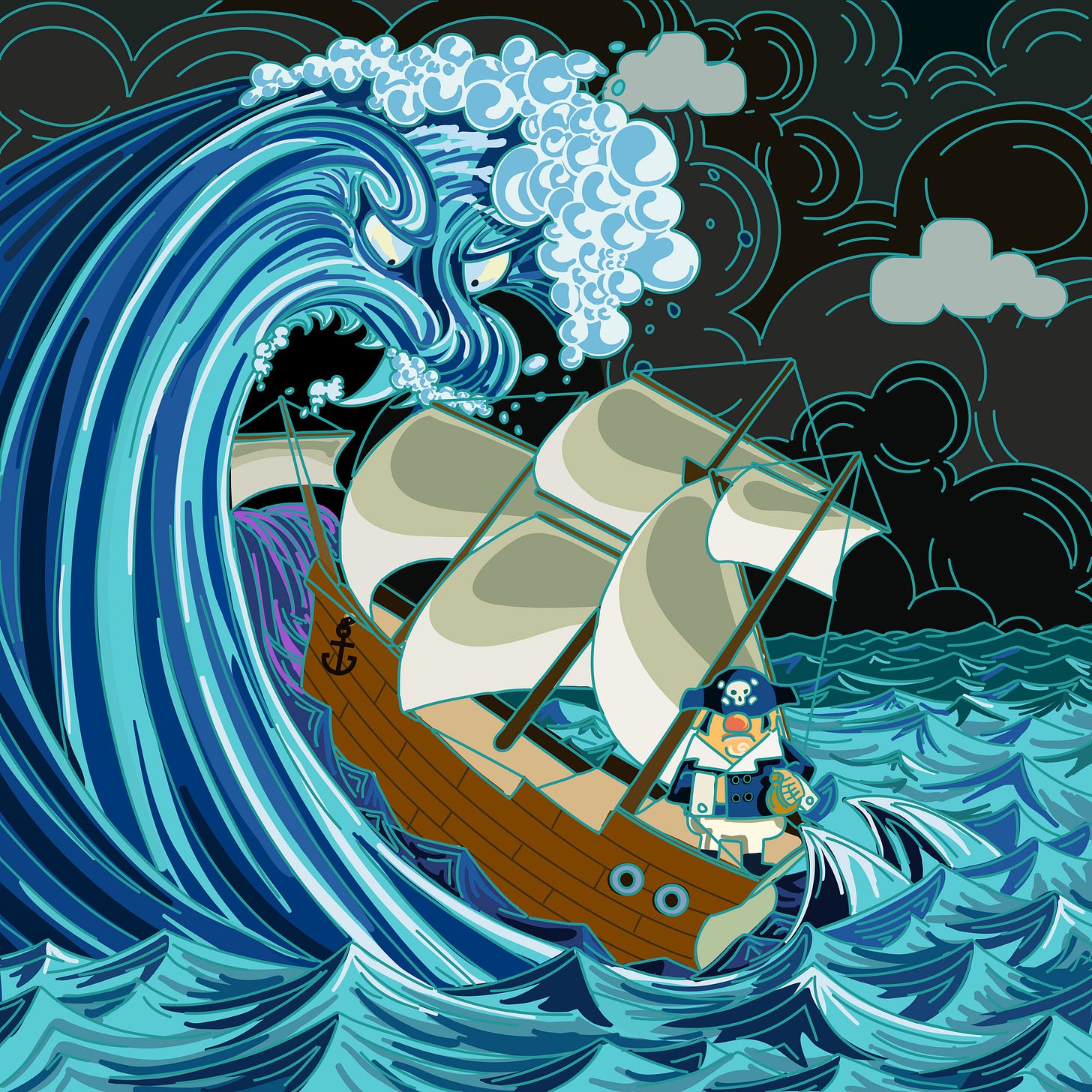 deposit photo image of a ship and a giant wave