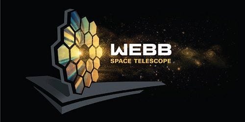 Illustration of the Webb Space Telescope in space highlighting its golden mirrors