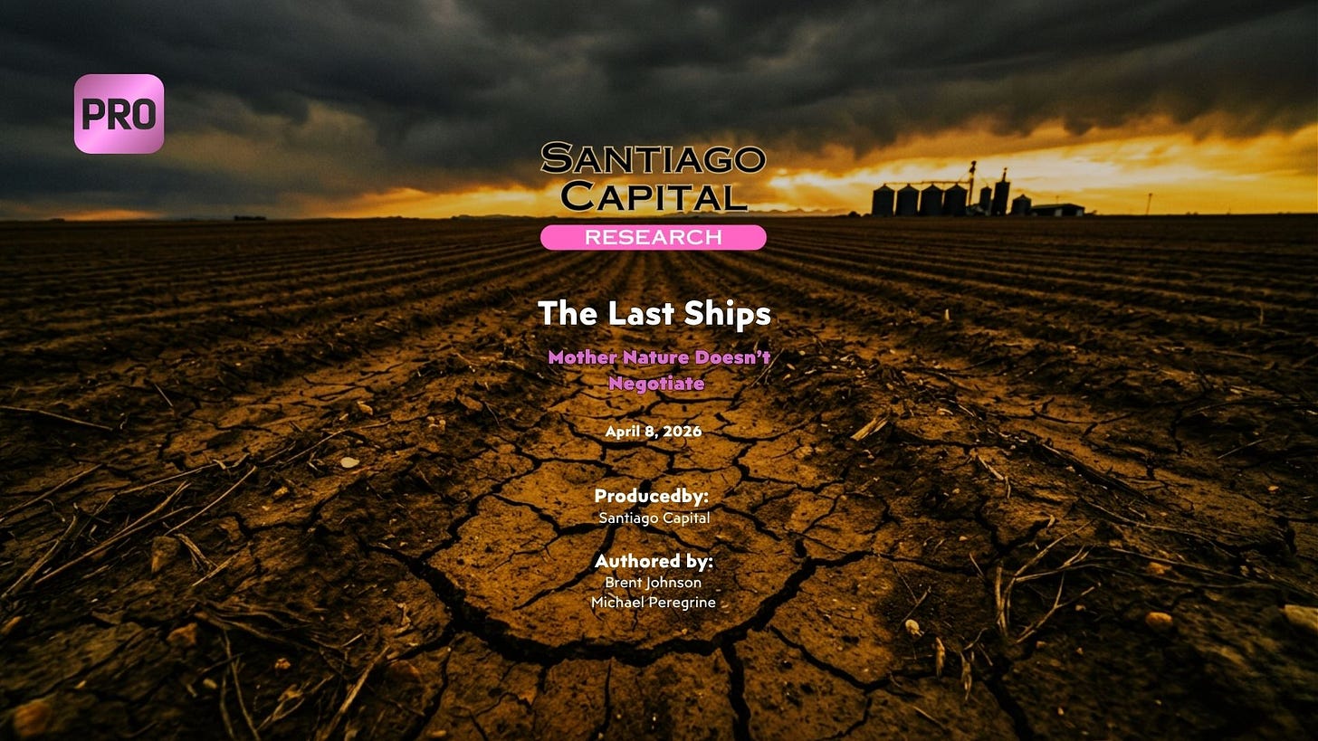 Santiago Capital Research report cover showing cracked drought landscape with dark stormy sky Santiago Capital Research report cover showing cracked drought landscape with dark stormy sky
