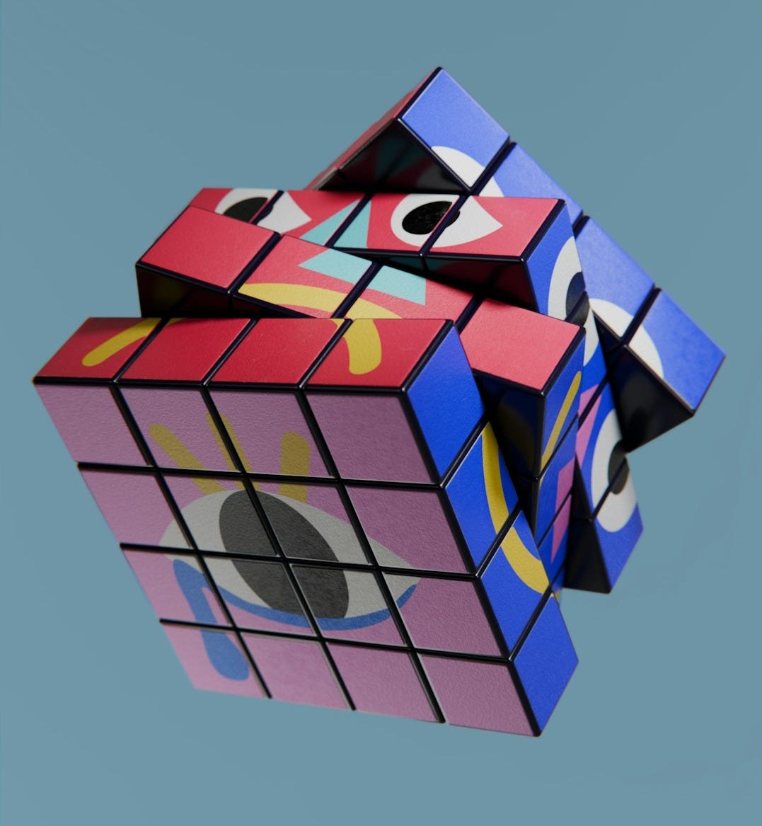 a rubik cube flying in the sky