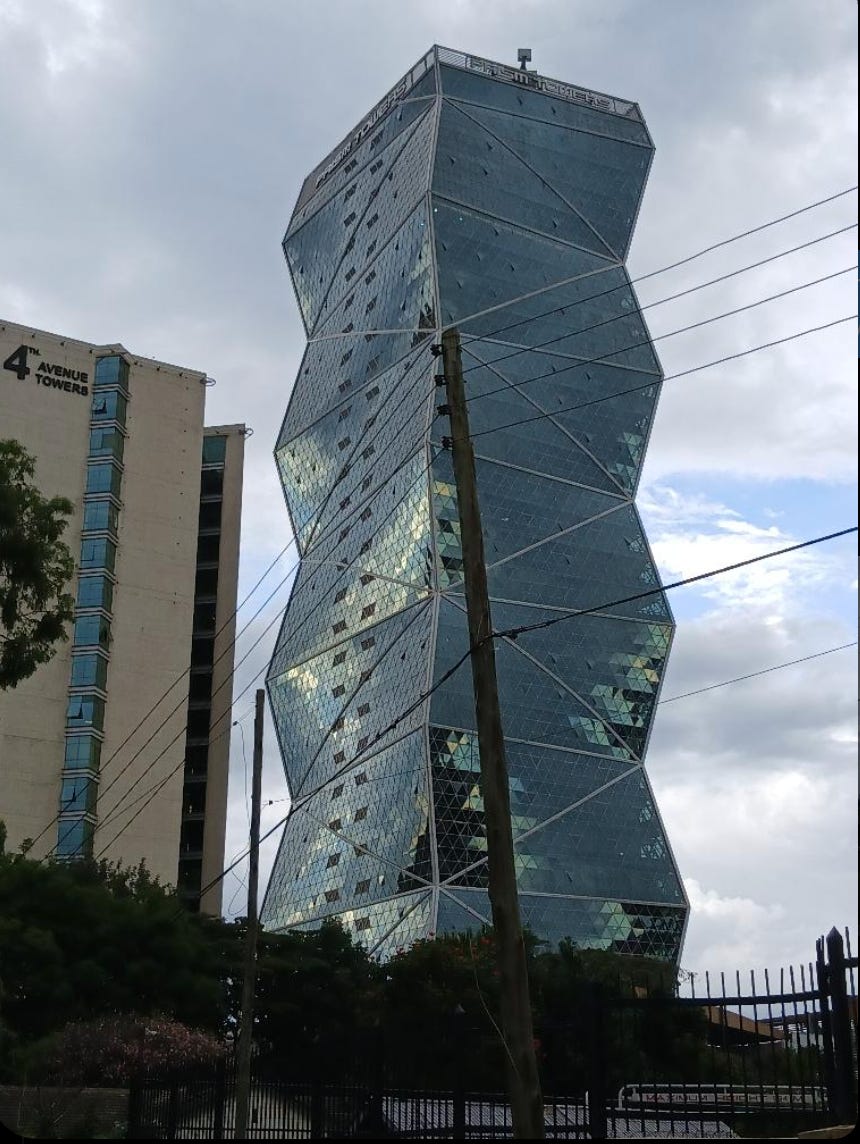 An image of prism towers, Nairobi. Credits to a friend, with whom I strolled through town.