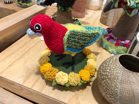 colourful crocheted artworks