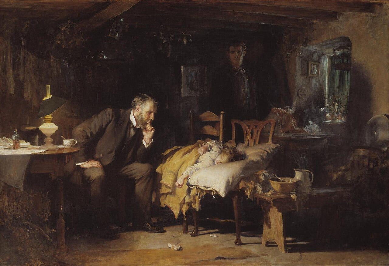 Doctor watching sick child