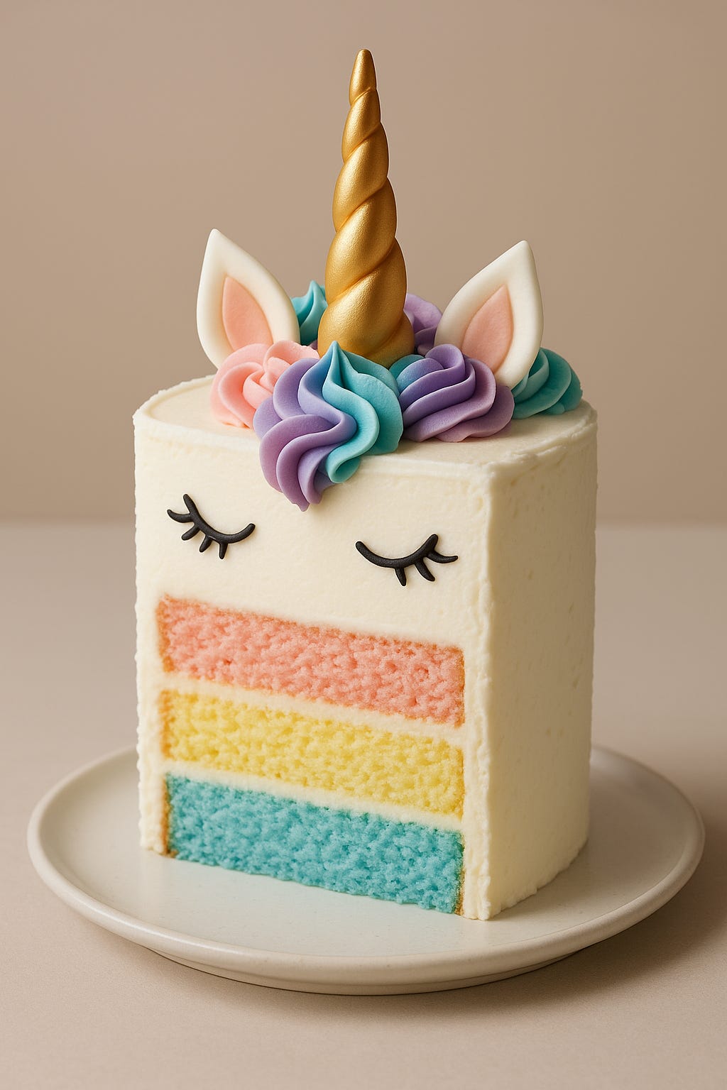 A cake designed as a unicorn.
