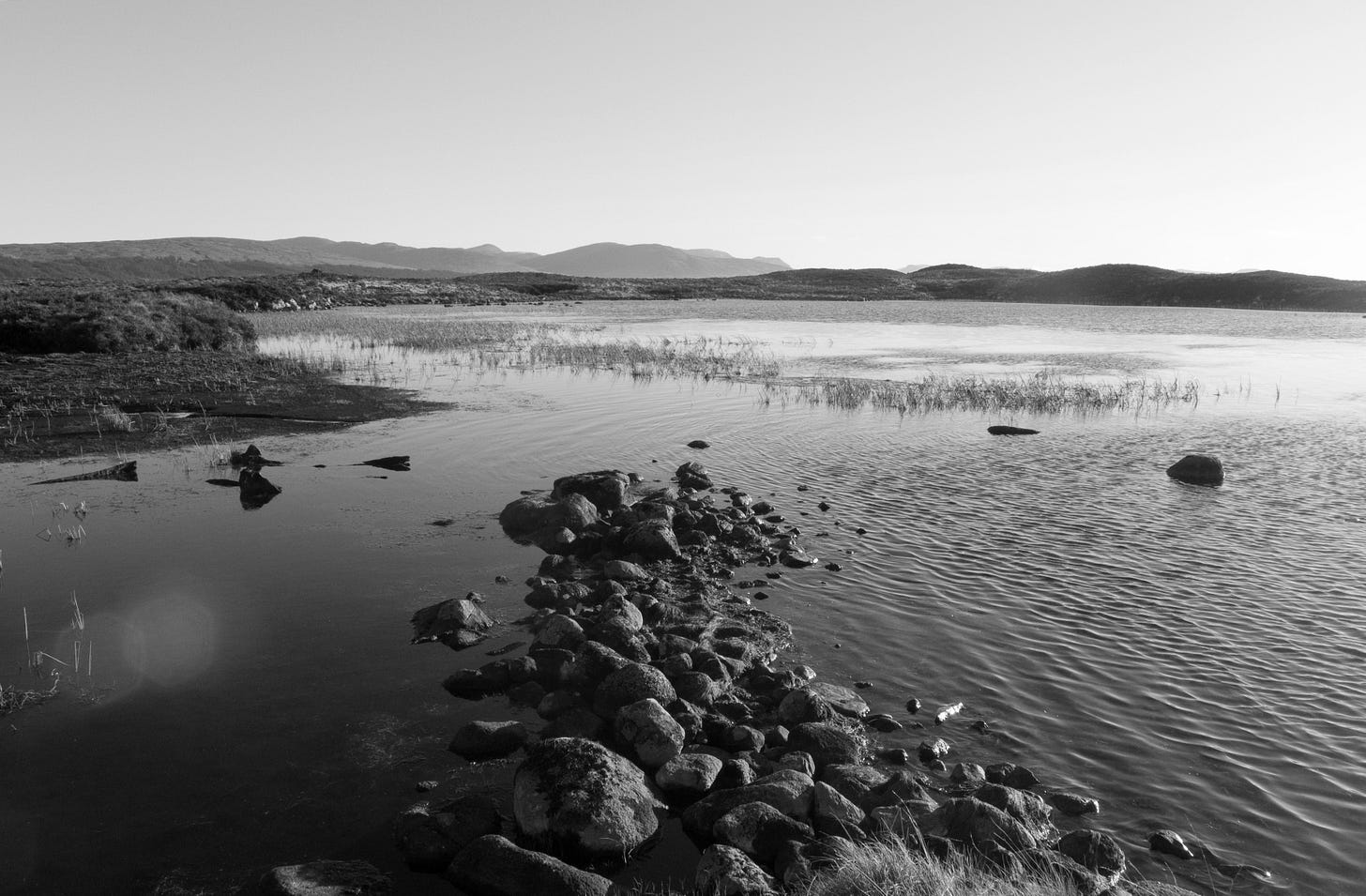 lochan with stones and rushes