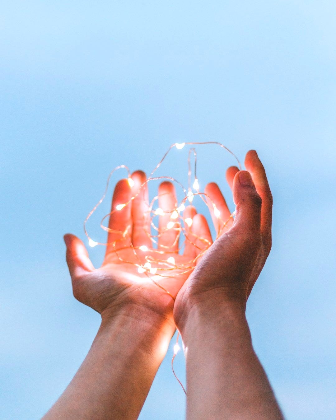 person holding string lights person holding string lights