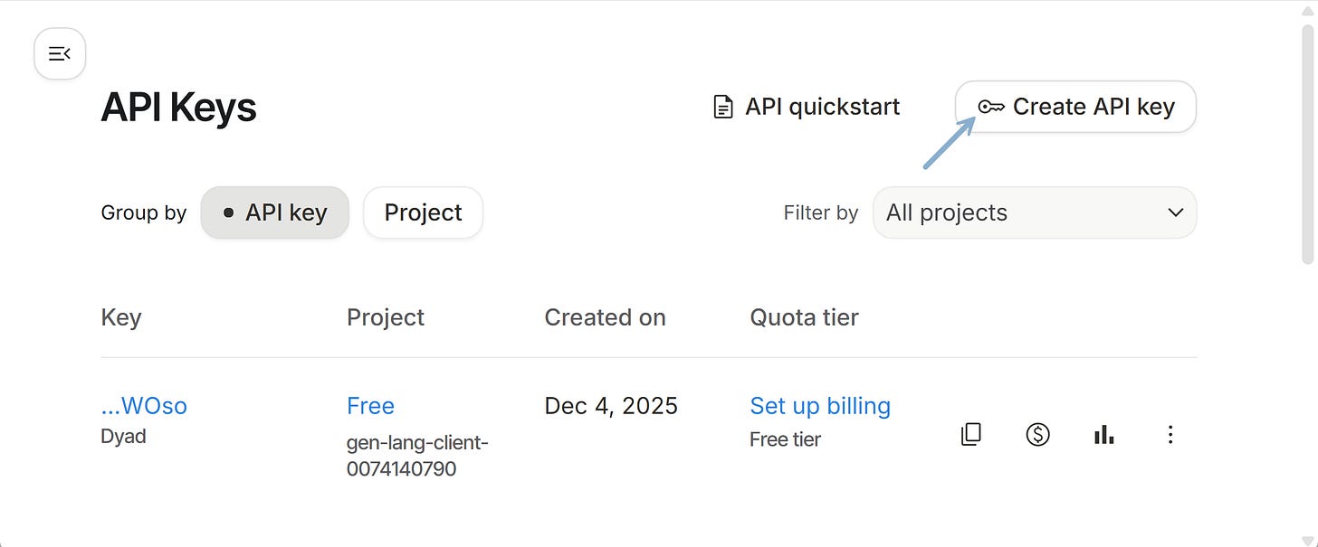 Step 3: Get a free Gemini API Key for Dyad Step 3: Get a free Gemini API Key for Dyad