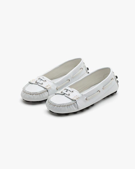 Three images of different mocassin-style shoes.