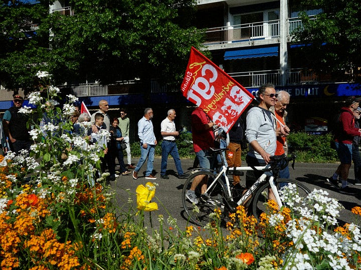 Manifestant à Annecy pour le 1er mai pour la Palestine et la CGT Haute-Savoie