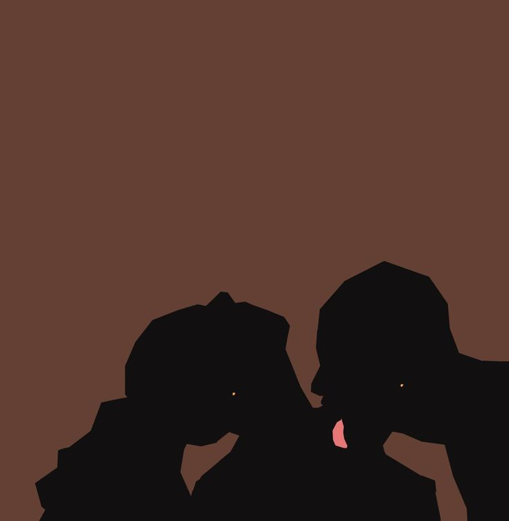 This may contain: the silhouette of two people kissing in front of a brown background with red light coming from behind them