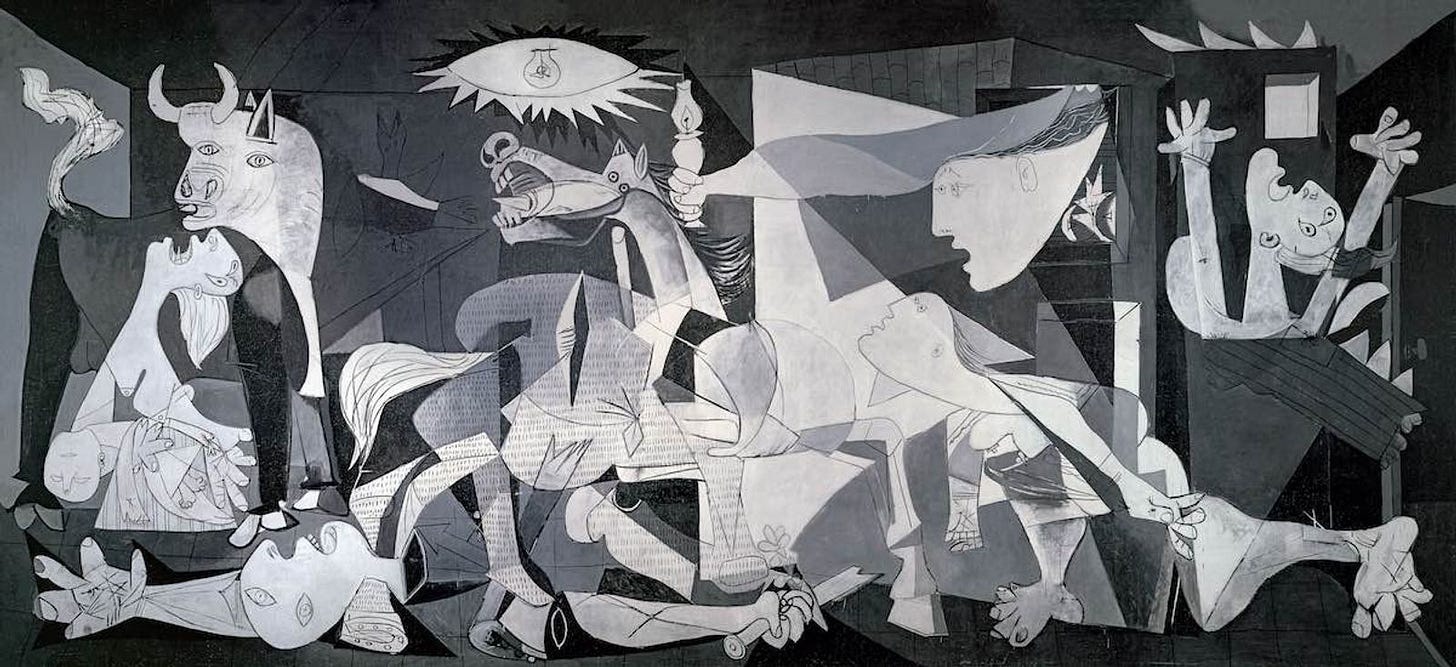 Picasso Guernica black and white mural painting Picasso Guernica black and white mural painting