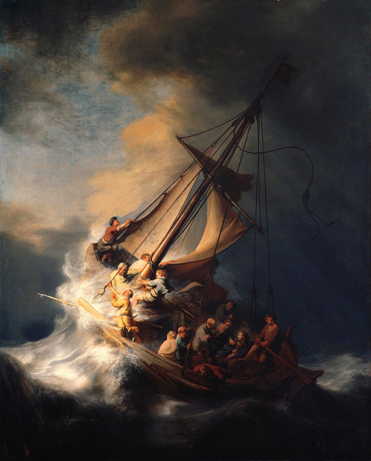 Boat against violent wave