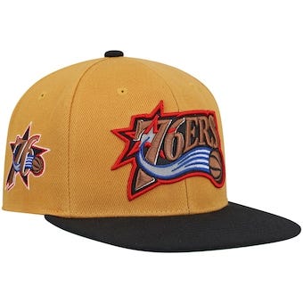 Men's Mitchell & Ness Gold/Black Philadelphia 76ers Hardwood Classics On The Block Snapback Hat