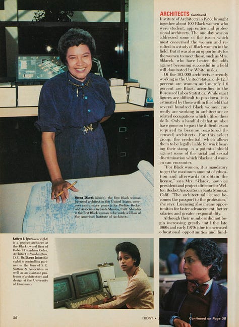 June 1984 Issue, Ebony Magazine via Smithsonian Institution Norma Merrick Sklarek Archival Collection. Shown on In Corso Studio, a vintage furniture platform in Toronto.