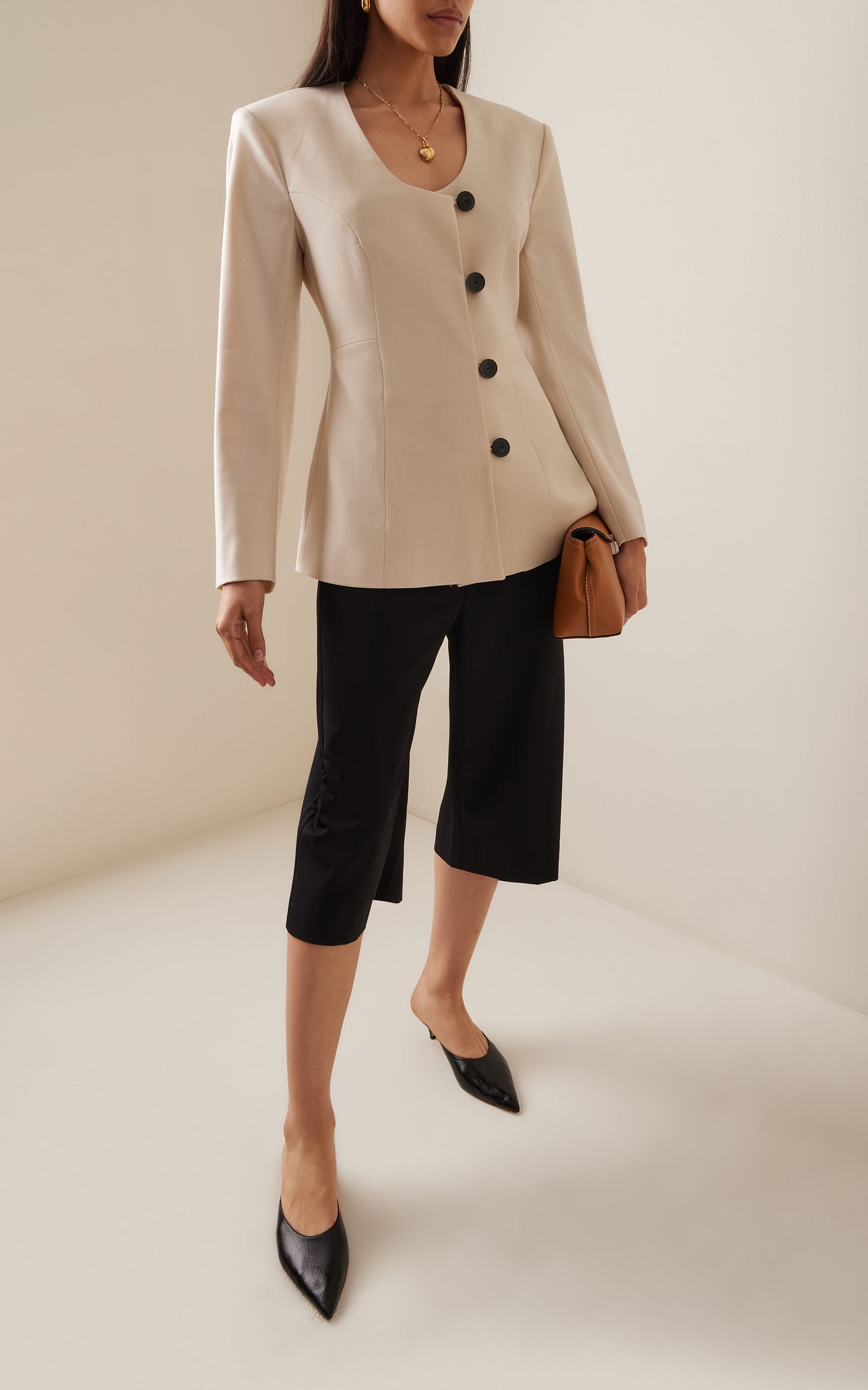 Collarless Wool-Blend Blazer