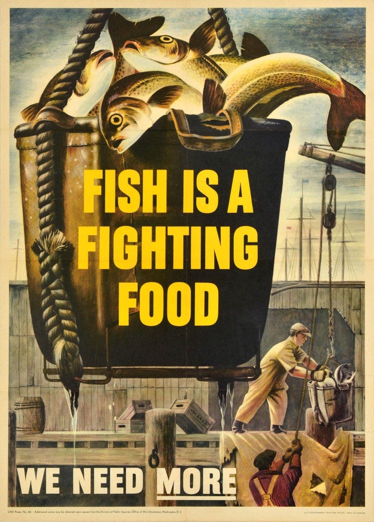 Unknown - Original Vintage War Home Front Poster Fish Is A Fighting Food Rationing WWII For Sale at 1stDibs Unknown - Original Vintage War Home Front Poster Fish Is A Fighting Food Rationing WWII For Sale at 1stDibs