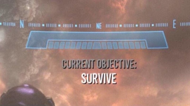 From the final mission of Halo: Reach. It says: "Current Objective: Survive"