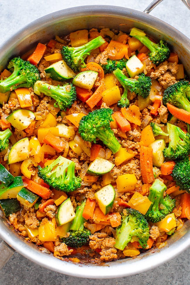 Healthy Ground Turkey Stir-Fry in a pot. Healthy Ground Turkey Stir-Fry in a pot.