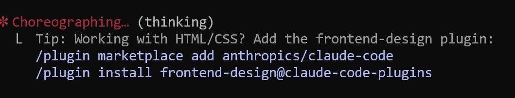 Claude Code showing frontend-design plugin suggestion