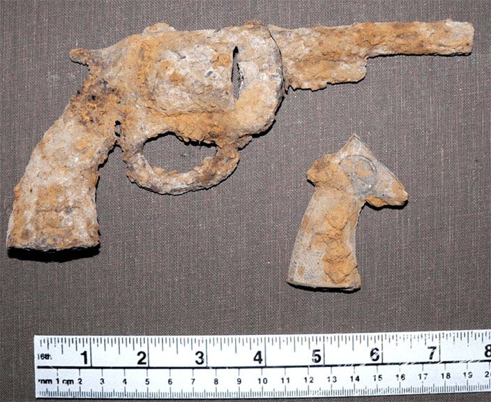 A toy pistol found in what was probably once a garbage pile on the site. Photo via the archaeological report prepared by Adams Heritage.