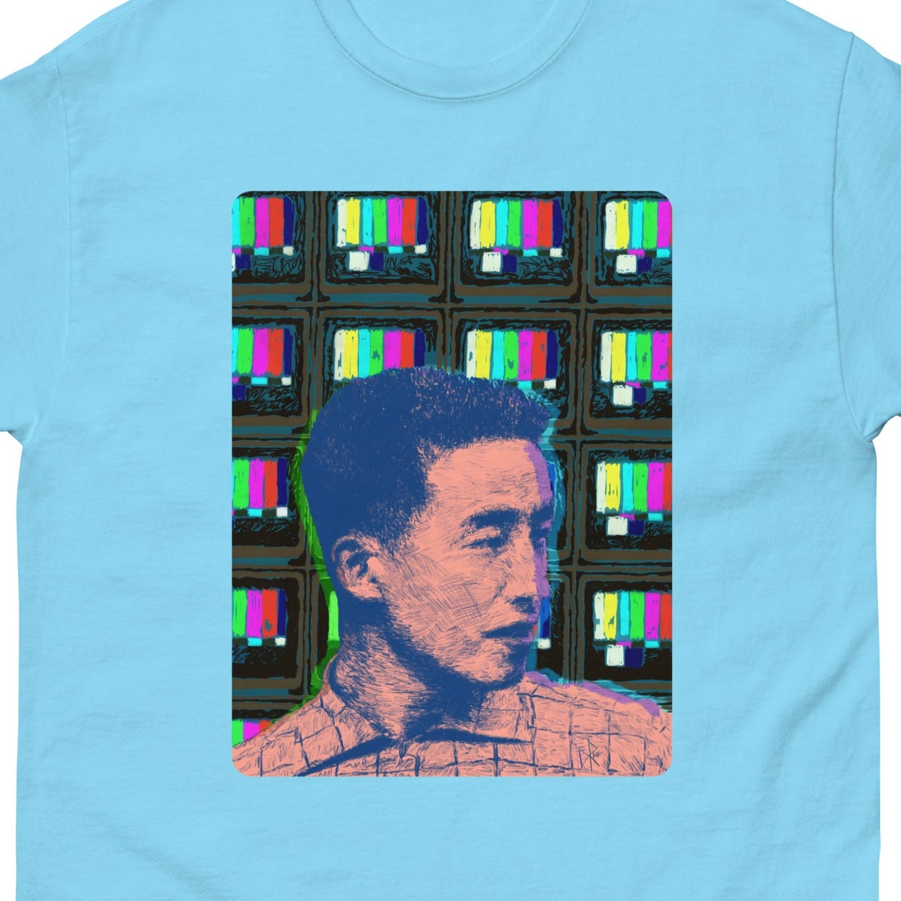 Nam June Paik was a South Korean artist. He worked with a variety of media and is considered to be the founder of video art. He is credited with the first use (1974) of the term "electronic super highway" to describe the future of telecommunications. Photo: 객석. 1959. -public domain. Sketch art by Don Rice.