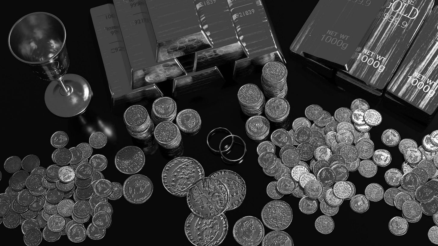 a table topped with lots of gold coins a table topped with lots of gold coins