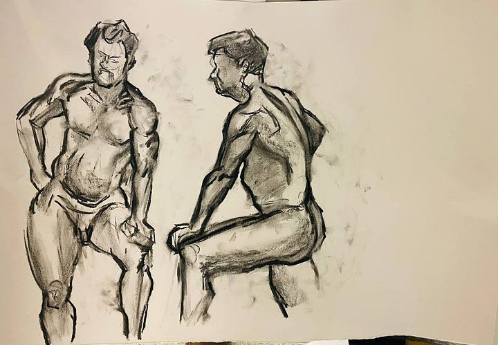 sketches of nude made in a life drawing class