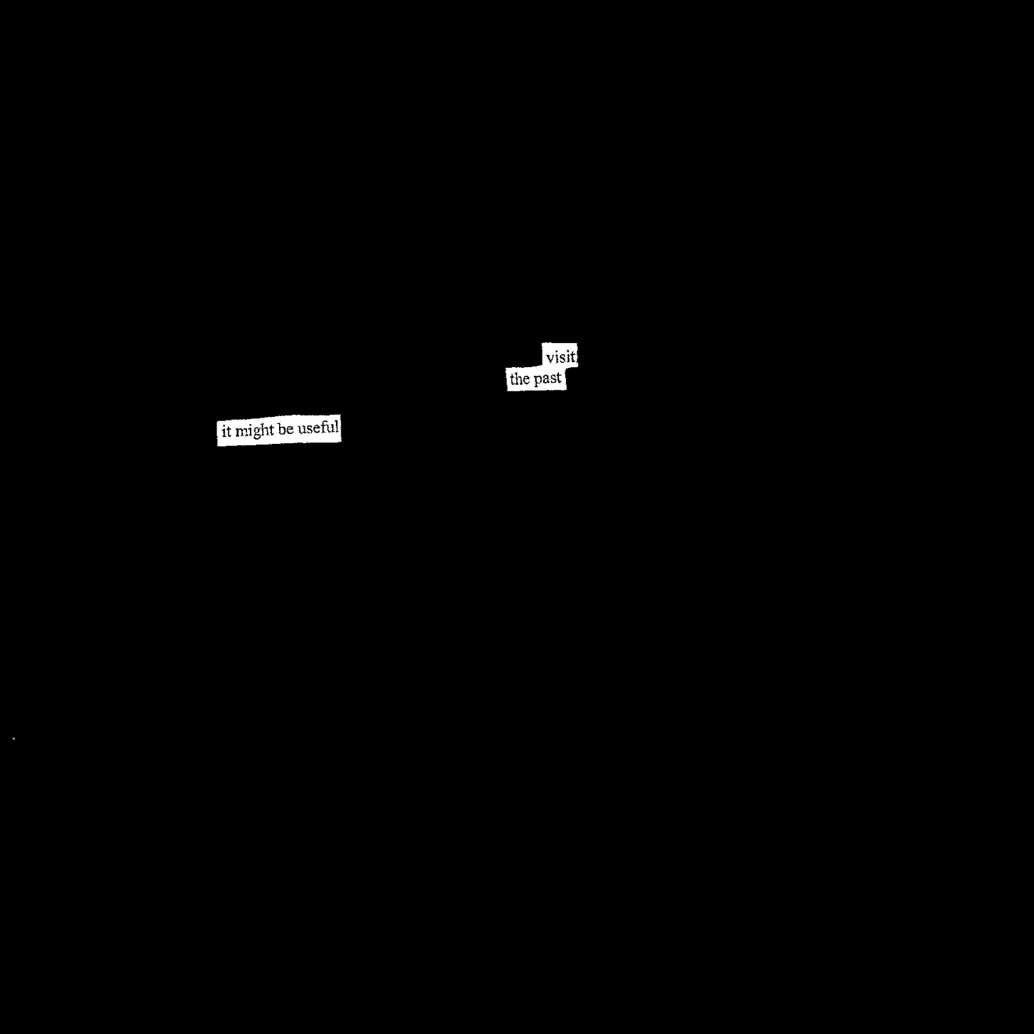 The entire page is blacked out except for these words, scattered across the page in this order: “visit the past It might be useful.” The entire page is blacked out except for these words, scattered across the page in this order: “visit the past It might be useful.”