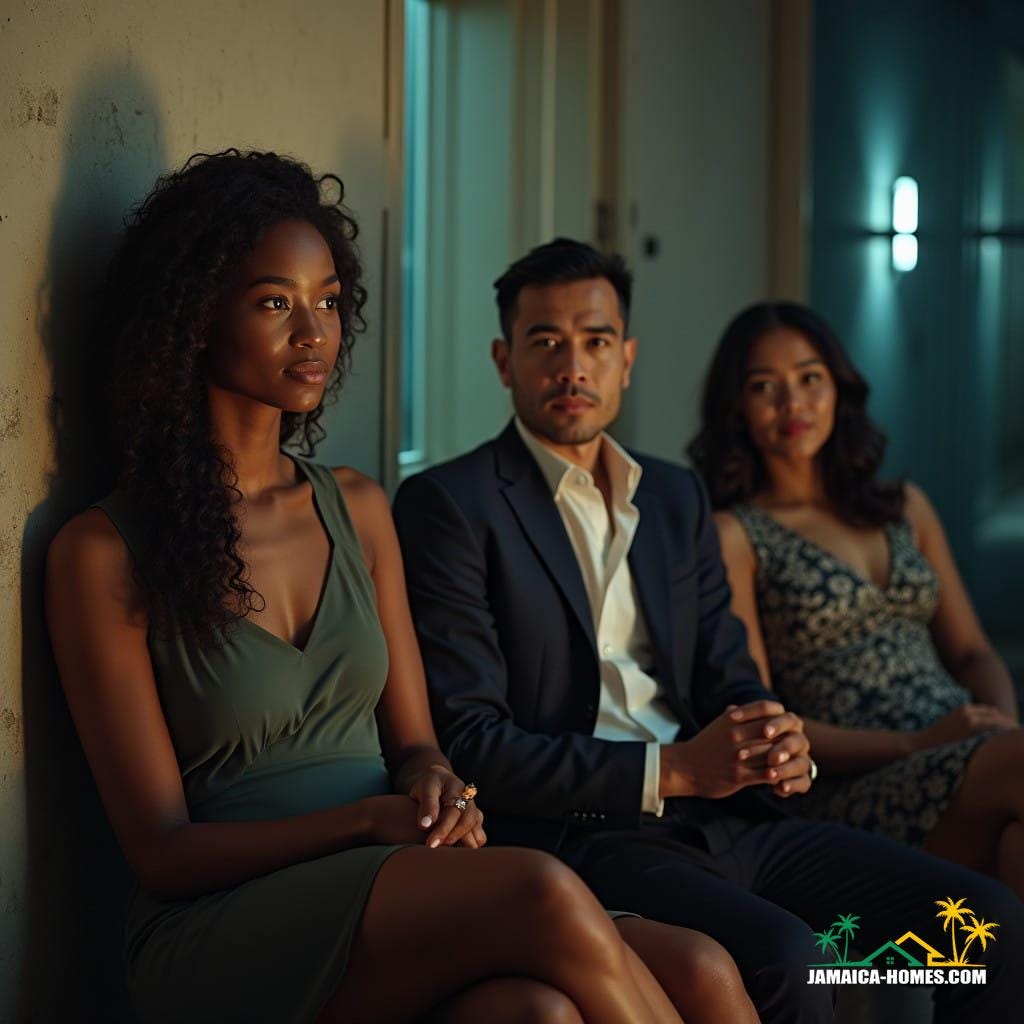 Three people are waiting to be interviewed for a real estate job in Jamaica, Caribbean. One is a beautiful Black woman, another is a white man, and the third is a Chinese woman. All are dressed professionally. Three people are waiting to be interviewed for a real estate job in Jamaica, Caribbean. One is a beautiful Black woman, another is a white man, and the third is a Chinese woman. All are dressed professionally.