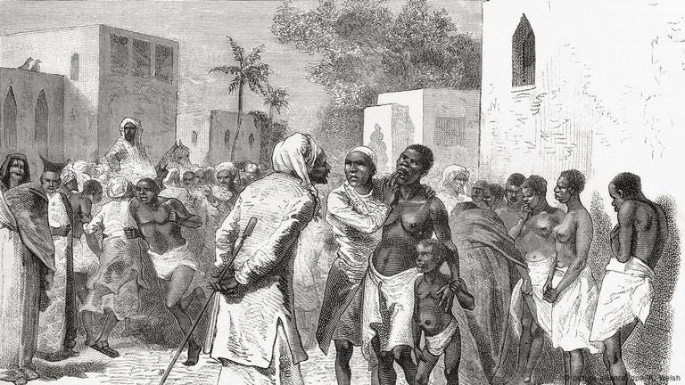 Picture from 1878 depicting a slave market in Zanzibar Picture from 1878 depicting a slave market in Zanzibar