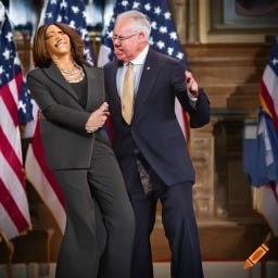 Tim Walz and  Kamala Harris dancing