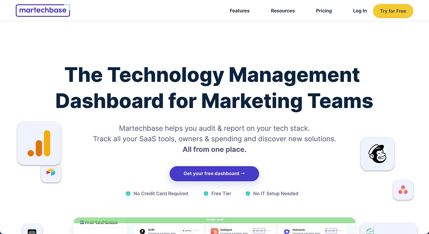 Martech Base Bubble.io landing page