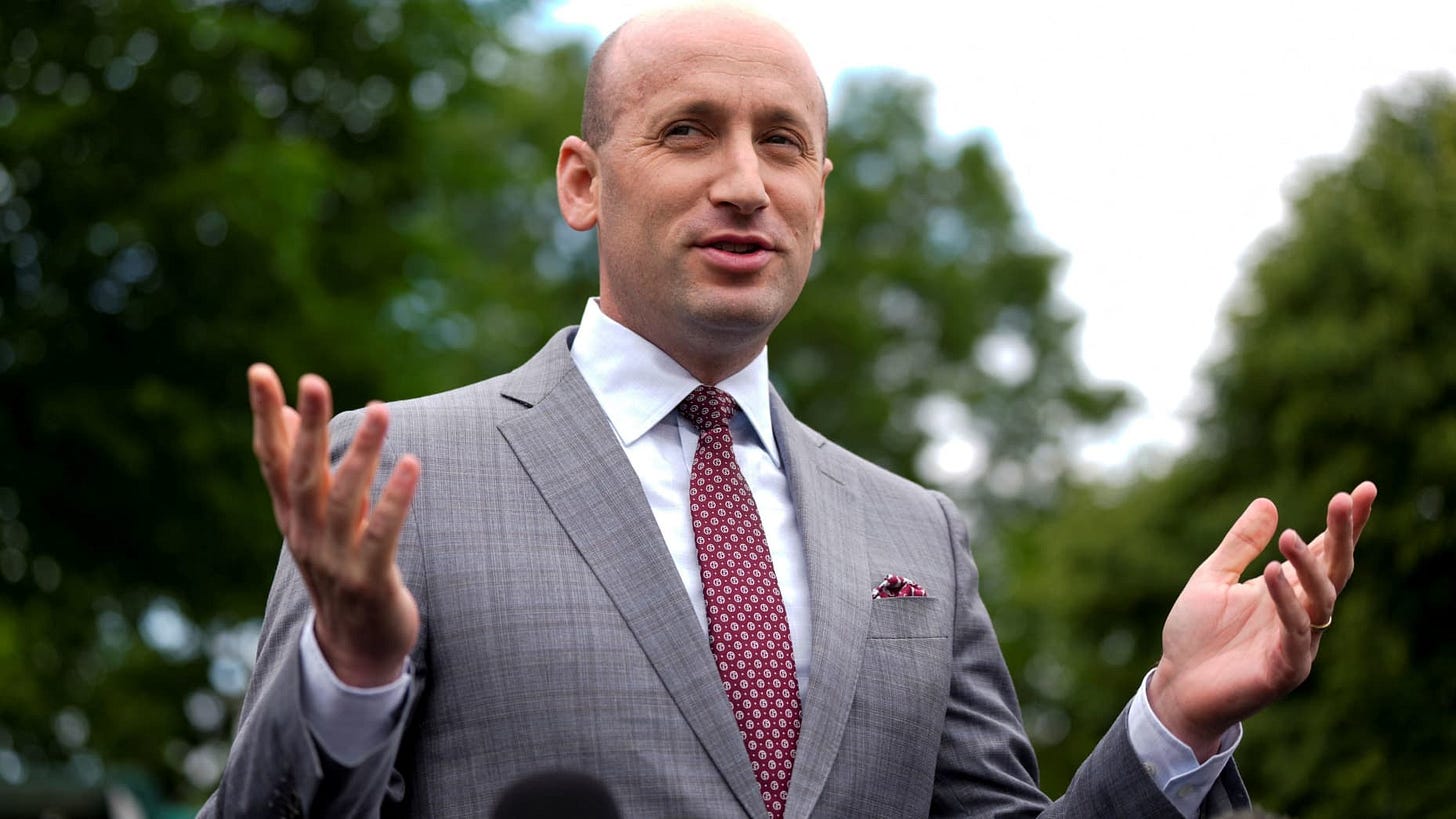 White House deputy chief of staff for policy Stephen Miller speaks to the media outside the White House in Washington, D.C., U.S., May 9, 2025. REUTERS/Kent Nishimura