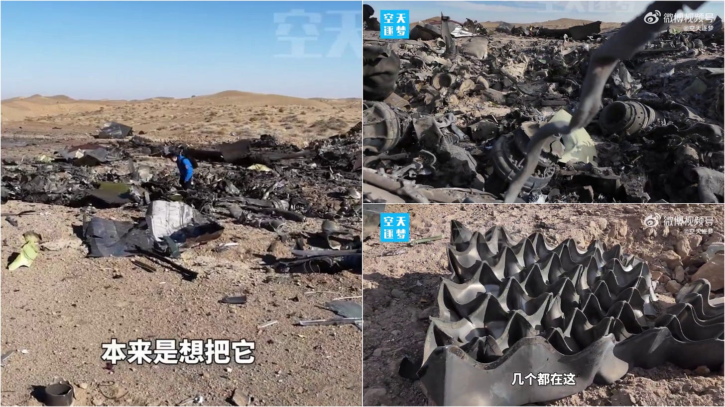 Debris from the Zhuque-3 Y1 booster around the landing site during the start of cleanup efforts on December 3rd 2025.