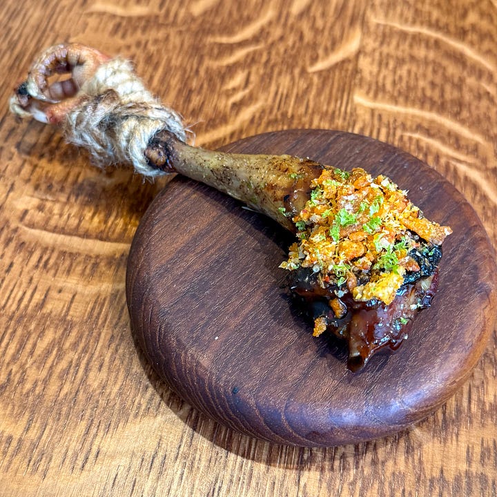 Roasted pigeon with parmesan cream and fried sage at Eme, Paris 4th