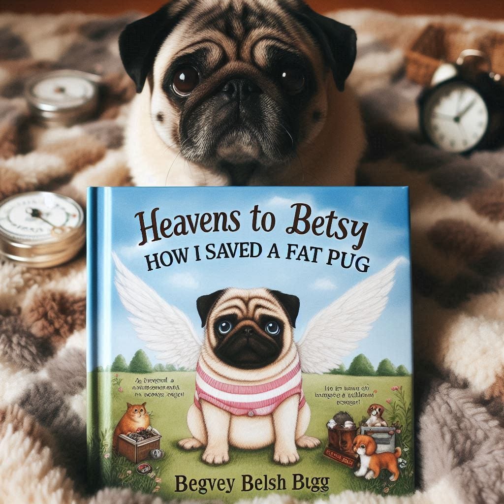cover of a book called HEAVENS TO BETSY: HOW I SAVED A FAT PUG