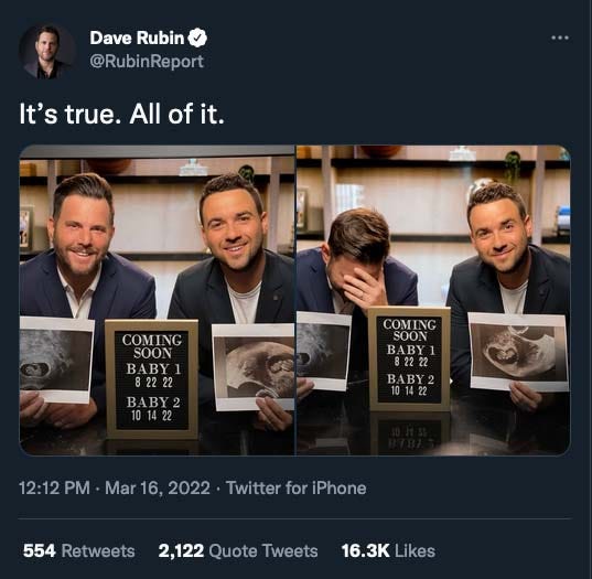 Dave Rubin dan pasangan gay mengumumkan membeli dua bayi