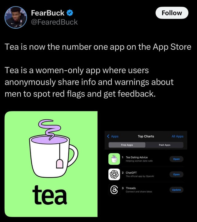 Tea app - a women-only app “to avoid red-flag men” : r/popculturechat