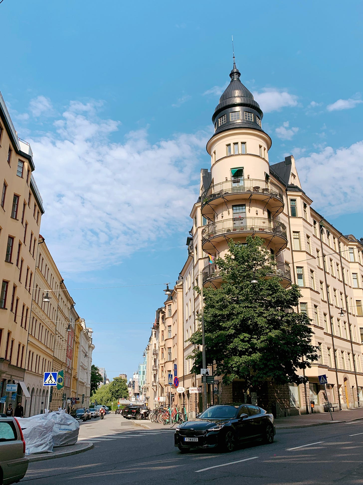 Car driving down on a street