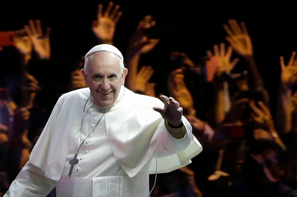 Pope Francis waves to the crowd during a parade Sept. 26, 2015, in Philadelphia. (AP/Matt Rourke, Pool, File) Pope Francis waves to the crowd during a parade Sept. 26, 2015, in Philadelphia. (AP/Matt Rourke, Pool, File)