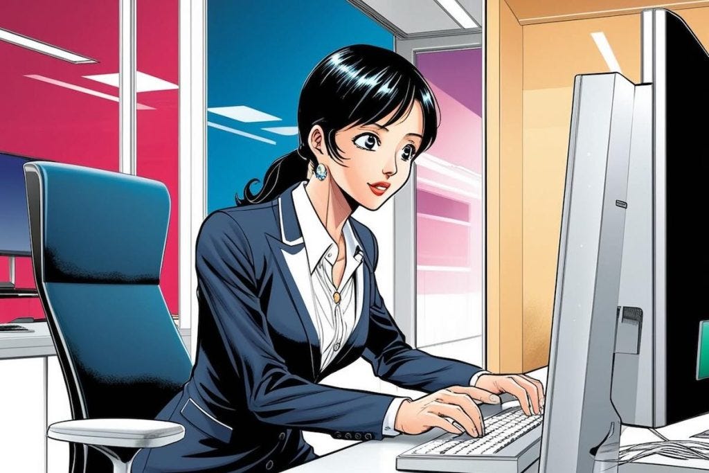 businesswoman manga using PC, MacroLingo LLC
