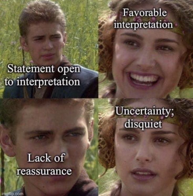 Statement open to interpretation meme | Rhetoric meme, Interjection meme : Second Language Strategies