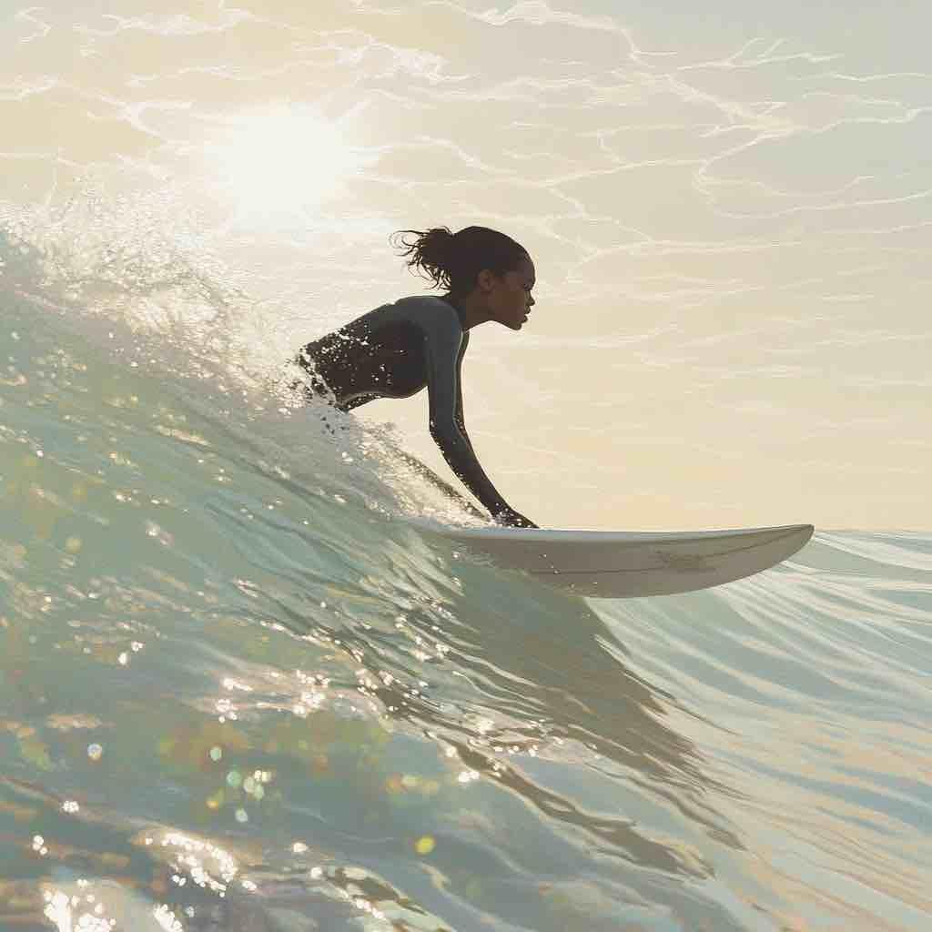 a young black woman surfing the waves of emotions that trigger her traumas