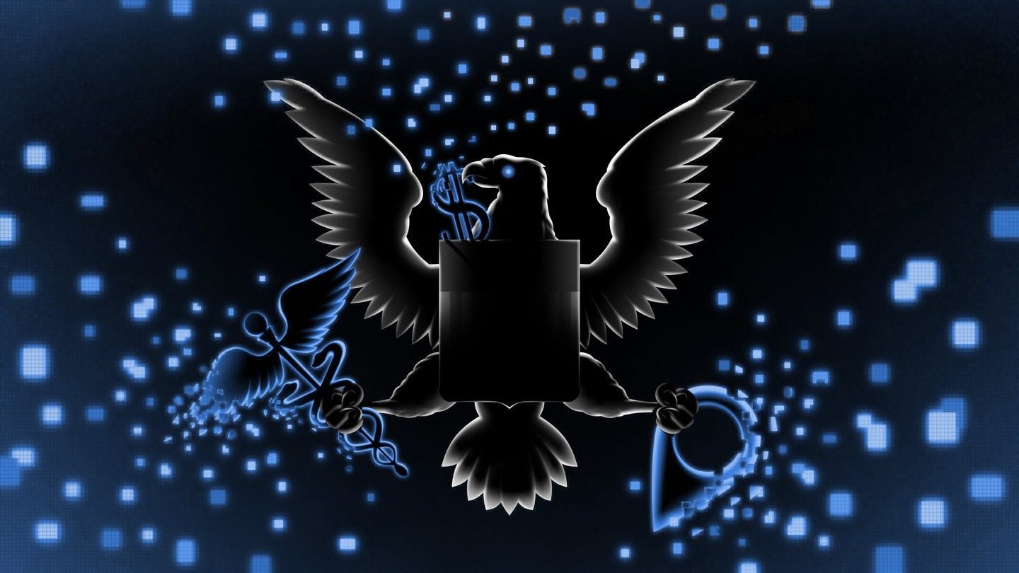 Illustration of an eagle grasping a dollar sign, medical sign, and geolocation sign Illustration of an eagle grasping a dollar sign, medical sign, and geolocation sign